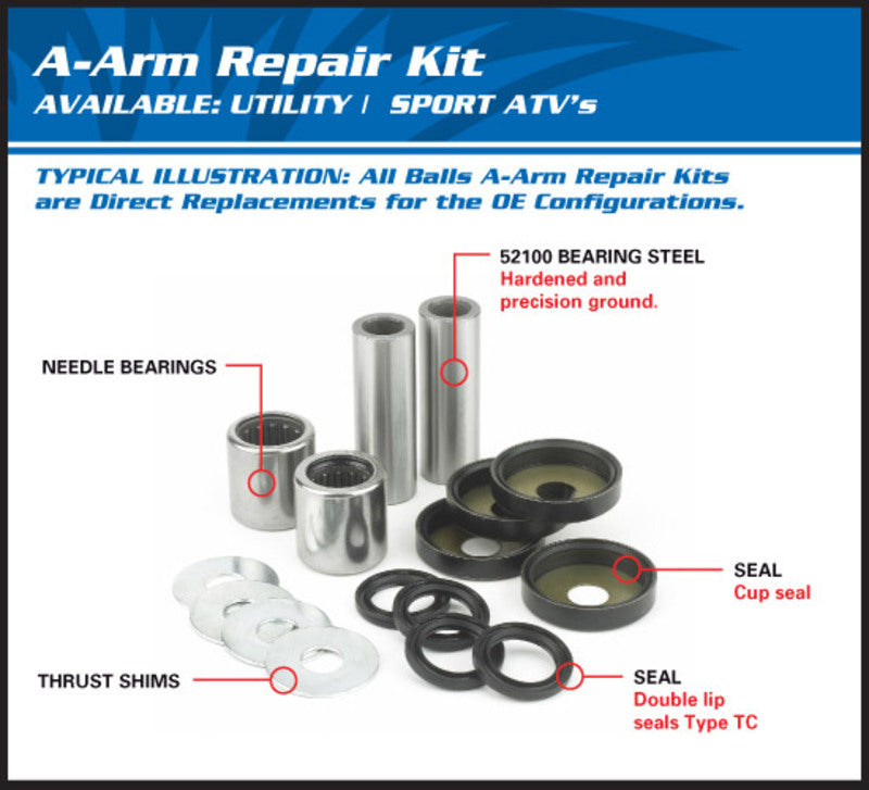 ALL BALLS Lower A-Arm Reconditioning Kit Kawasaki KVF650/Brute Force/Prairie - Main