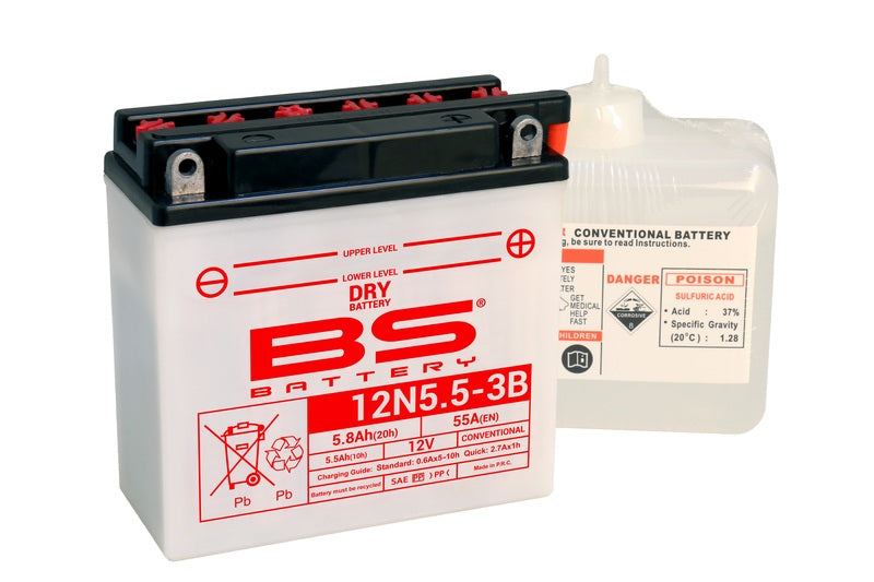 BS BATTERY Battery Conventional with Acid Pack - 12N5.5-3B - Main