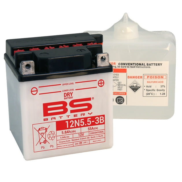 BS BATTERY Battery Conventional with Acid Pack - 12N5.5A-3B - Main
