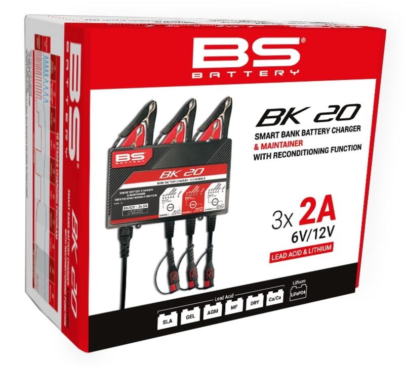 BS BATTERY BK20 Smart Battery Charger -6V/12V 3x2A - Extra