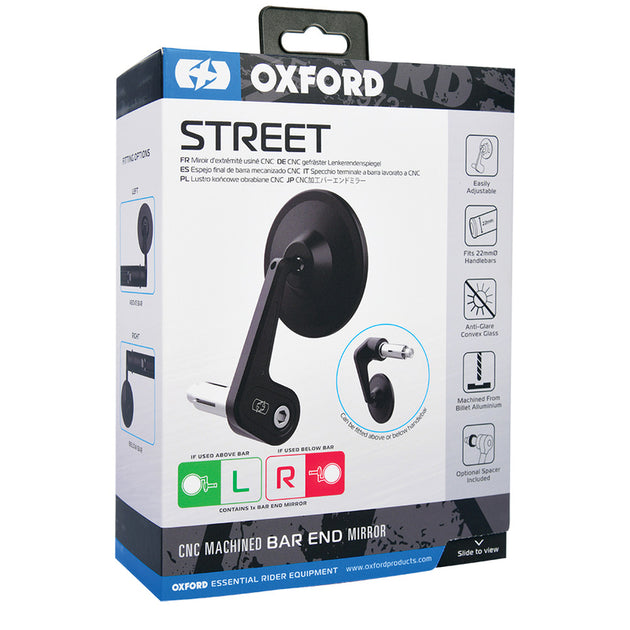 OXFORD Street Bar End Universal Left Mirror - Black (1pc) - Extra