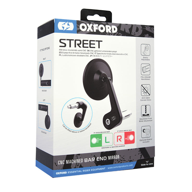 OXFORD Street Bar End Universal Right Mirror - Black (1pc) - Extra