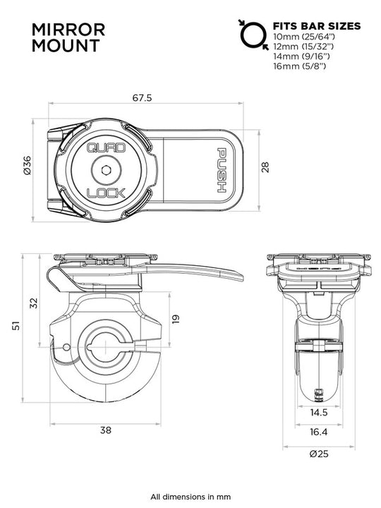 Suport Quad Lock® Scooter/Motorcycle - Mirror Mount