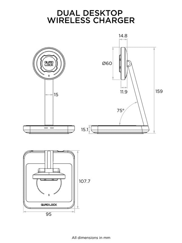 Suport Quad Lock® Dual Desktop Wireless Charger
