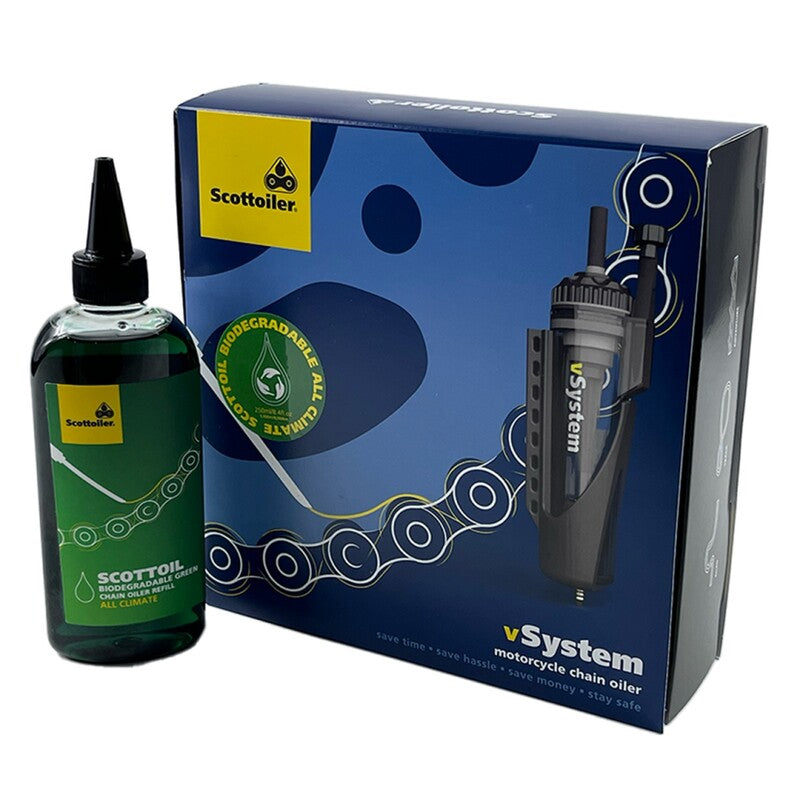 SCOTTOILER vSystem Chain Oiler Universal Edition + Biodegradable Green Lubricant 