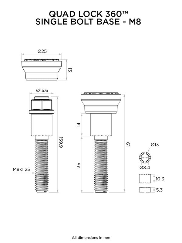360 Base - Single Bolt - M8