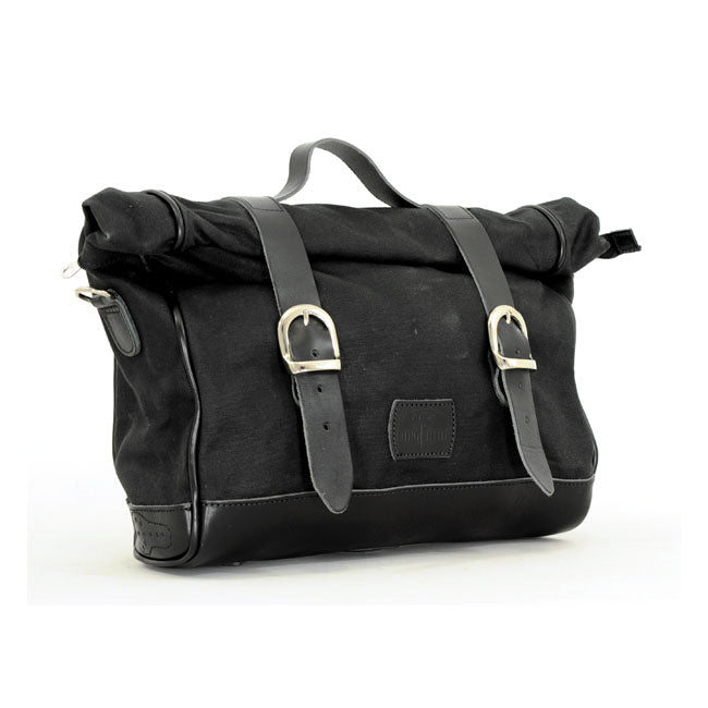 Longride, ''Old Chopper'' waxed cotton saddlebag. Black