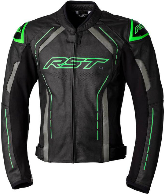 RST S1 CE Leather Jacket - Black/Grey/Neon Green Size L - Main