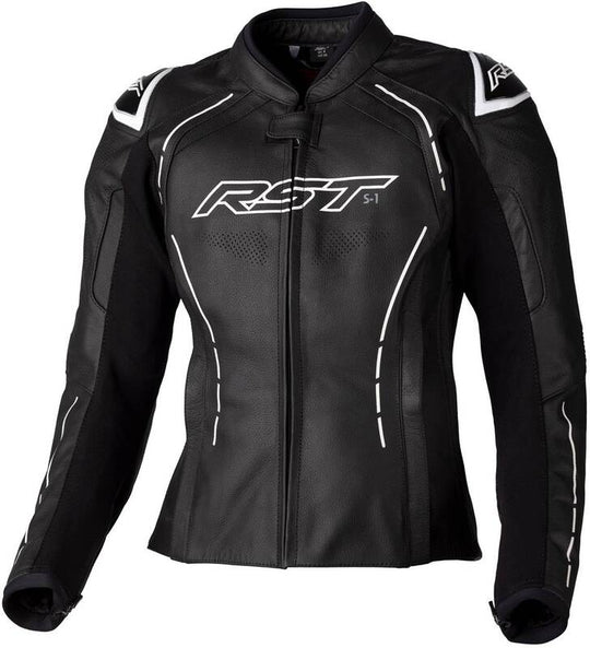 RST Ladies S1 CE Leather Jacket - Black/White Size XL - Main