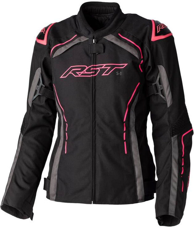 RST Ladies S1 CE Textile Jacket - Black/Neon Pink Size XL - Main