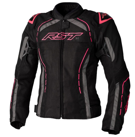RST Ladies S1 Mesh CE Textile Jacket - Black/Neon Pink Size XL - Main