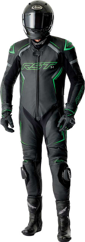 RST S1 D3O Leather Suit - Black/Flo Green - Extra