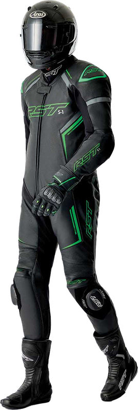 RST S1 D3O Leather Suit - Black/Flo Green - Extra