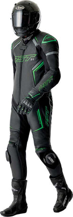 RST S1 D3O Leather Suit - Black/Flo Green - Extra