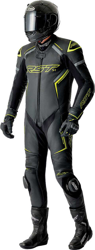 RST S1 D3O Leather Suit - Black/Flo Yellow - Extra
