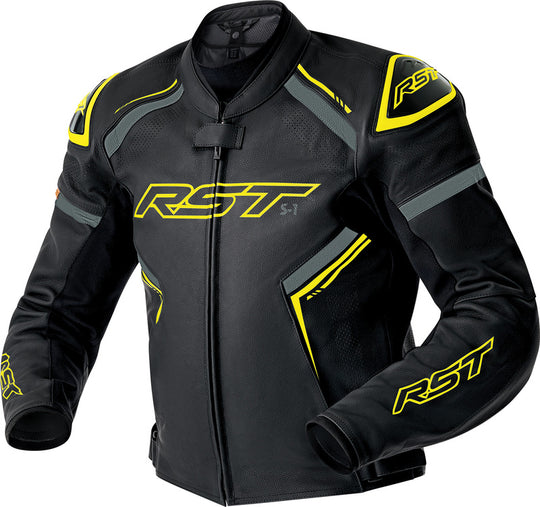 RST S1 D3O Leather Jacket - Black/Neon Yellow - Main