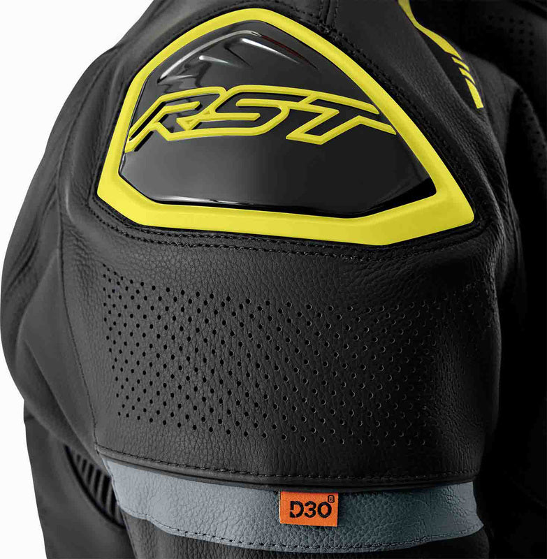 RST S1 D3O Leather Jacket - Black/Neon Yellow - Extra