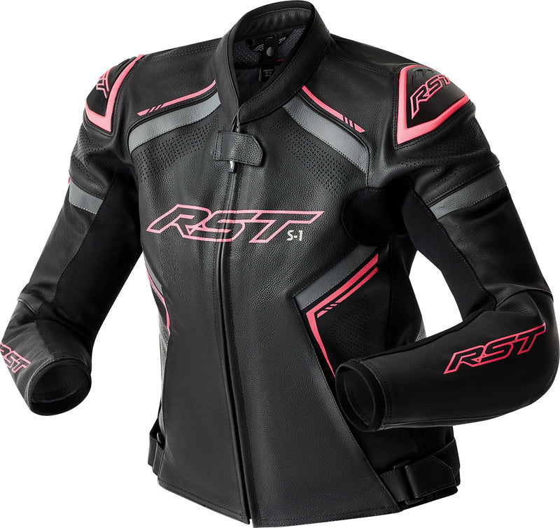 RST S1 D3O Leather Ladies Jacket - Black/Pink - Main