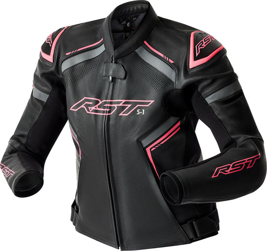 RST S1 D3O Leather Ladies Jacket - Black/Pink - Main