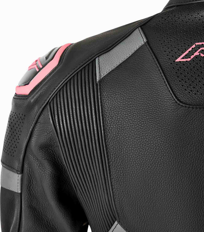 RST S1 D3O Leather Ladies Jacket - Black/Pink - Extra