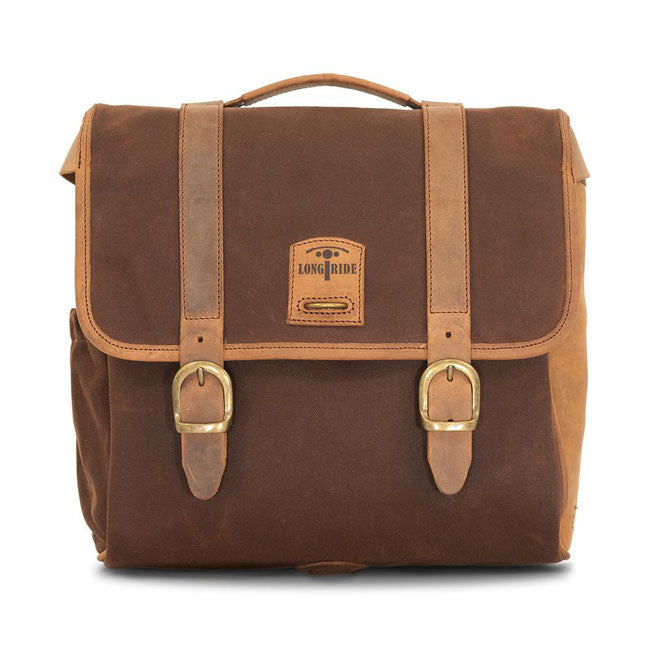 Longride, ''Classic'' waxed cotton saddlebag. Marron Brown