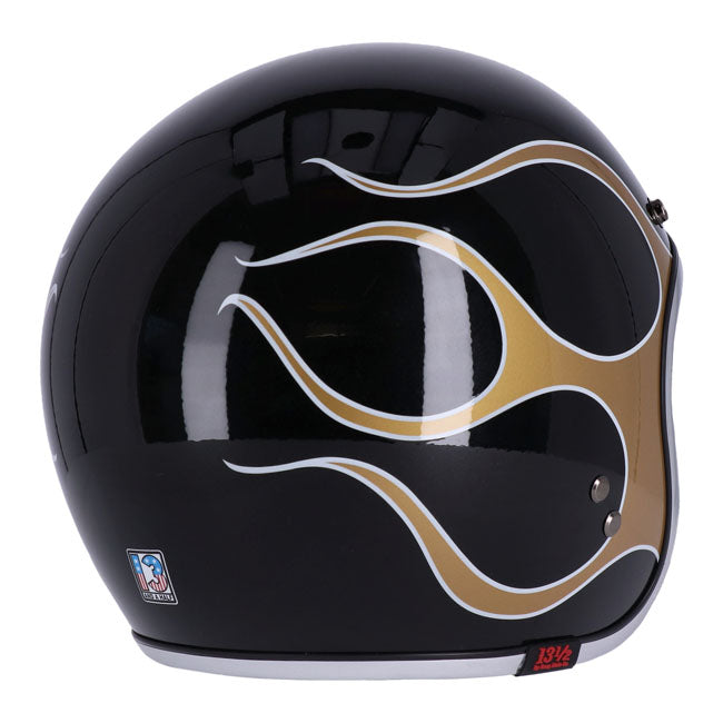 13 1/2 Skull bucket helmet flames gold