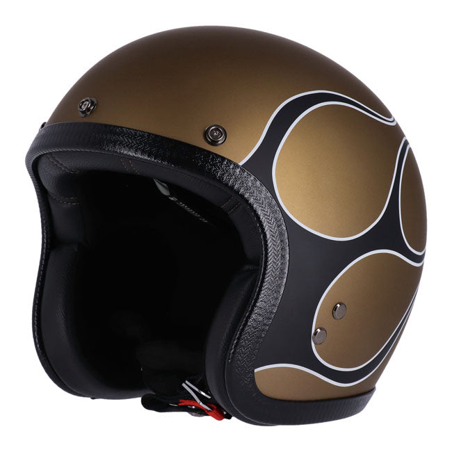13 1/2 Skull bucket helmet flames matt gold