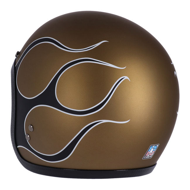 13 1/2 Skull bucket helmet flames matt gold
