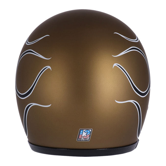 13 1/2 Skull bucket helmet flames matt gold