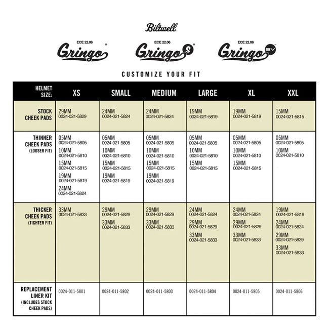 Biltwell Gringo / S / SV 22.06 cheek pad set - 15mm