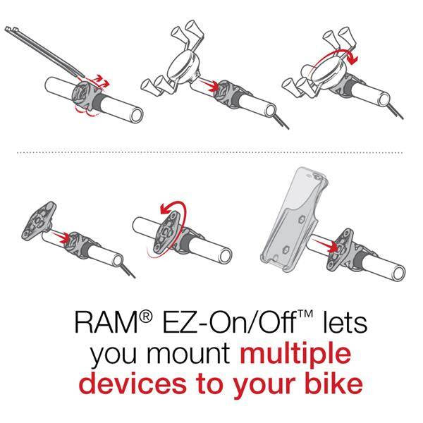 Suport pentru telefon RAM® X-Grip® cu bază de bicicletă RAM® EZ-On/Off™