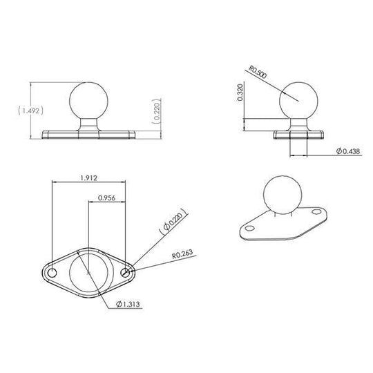 RAM® Diamond Ball Base - Dimensiune B