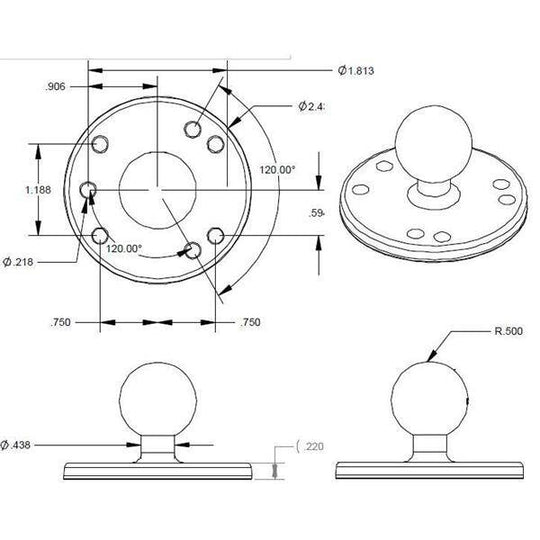 RAM® Placă rotundă cu bilă - dimensiune B