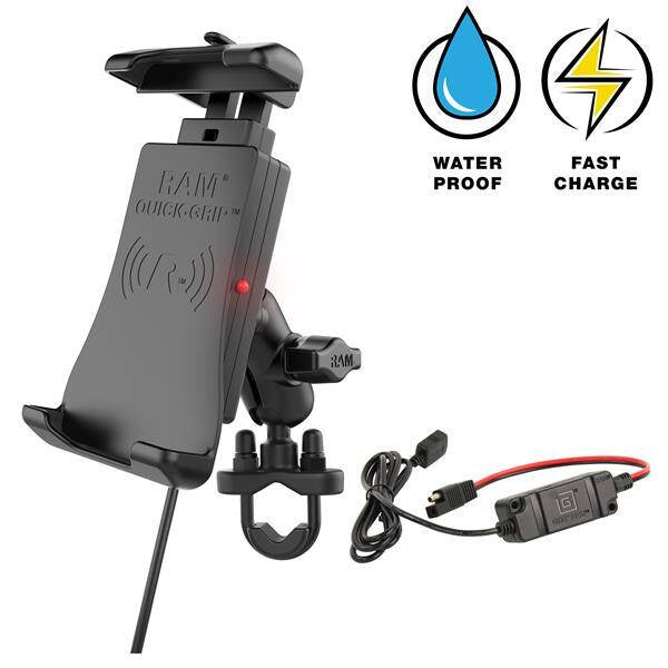 RAM® Quick-Grip™ 15W Waterproof Wireless Charging Handlebar Mount
