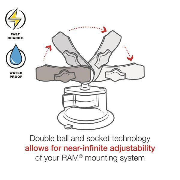 RAM® Tough-Charge™ 15W Suport cu ventuză pentru încărcare fără fir