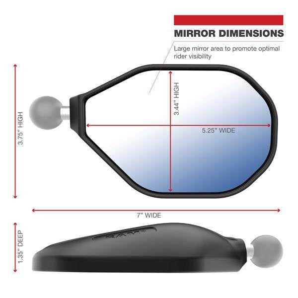 RAM® Tough-Mirror™ Oglindă dreaptă fără bilă