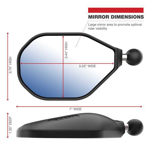 RAM® Tough-Mirror™ Oglindă stânga cu bilă