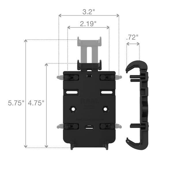 Suport pentru telefon RAM® Quick-Grip™ cu bază U-Bolt pentru ghidon - scurt
